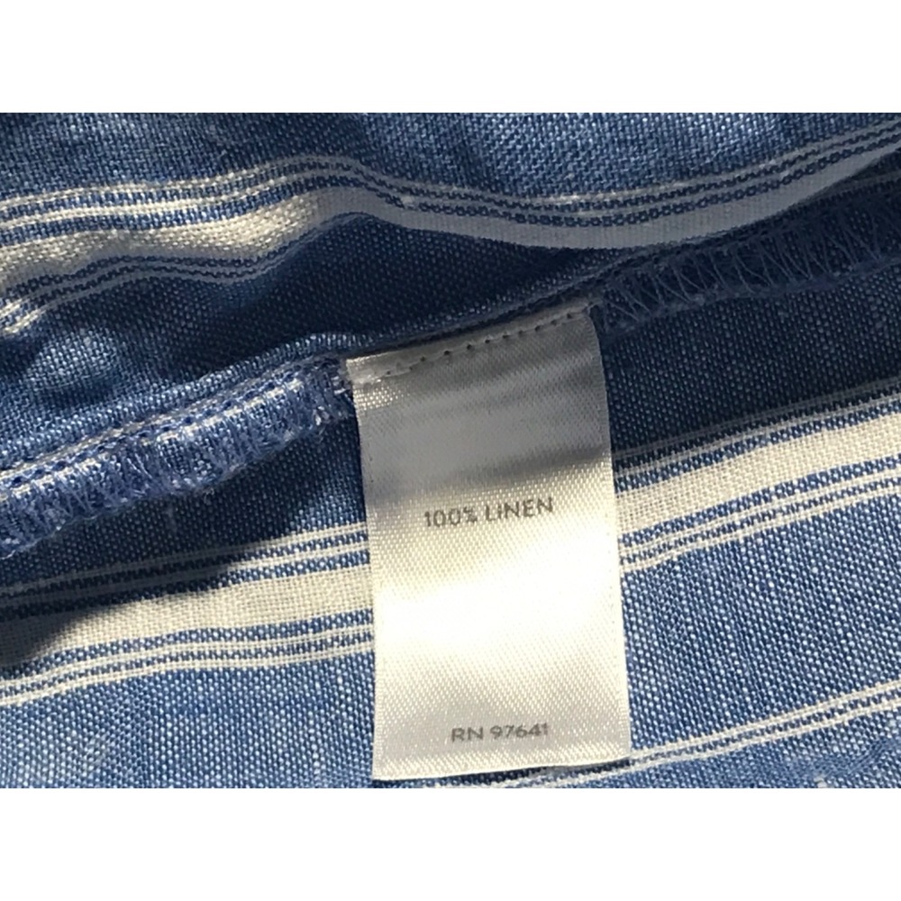 J Jill Love Linen Shirt womens Medium Blue & White Striped Linen‎ Button-Up - Picture 10 of 11